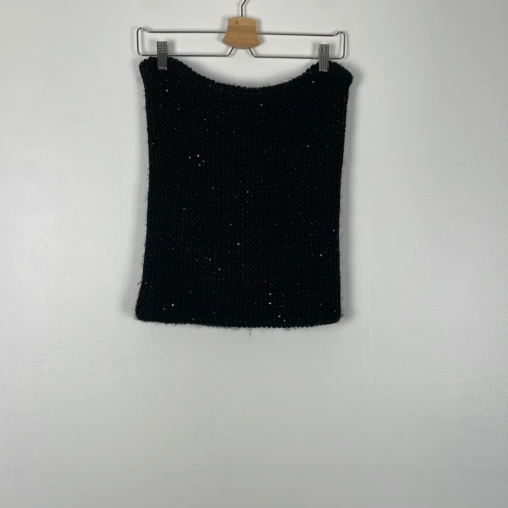 Kate Spade New York black thick sequins knit neck warmer wrap scarf